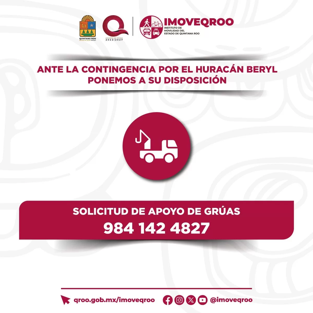 IMOVEQROO activa números de emergencia para servicio de grúas y