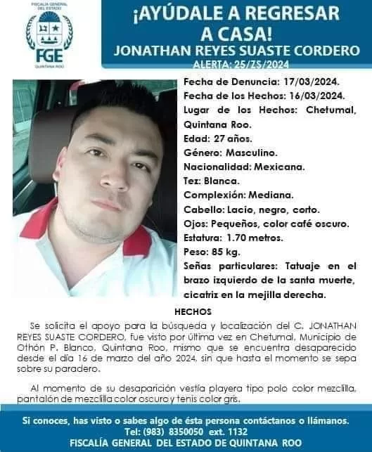 Activan operativo especial de búsqueda de joven levantado en Chetumal