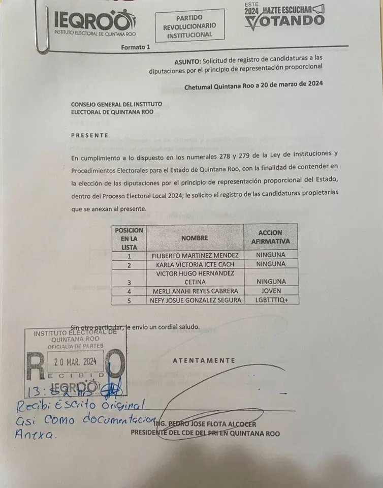 Filiberto Martínez encabeza la lista del PRI a candidatos de representación proporcional