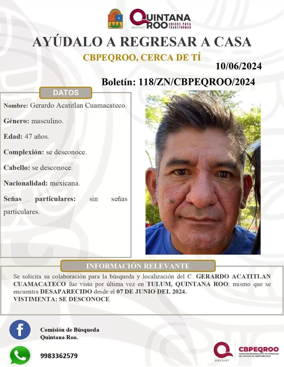 Desaparece en Tulum un hombre de 47 años