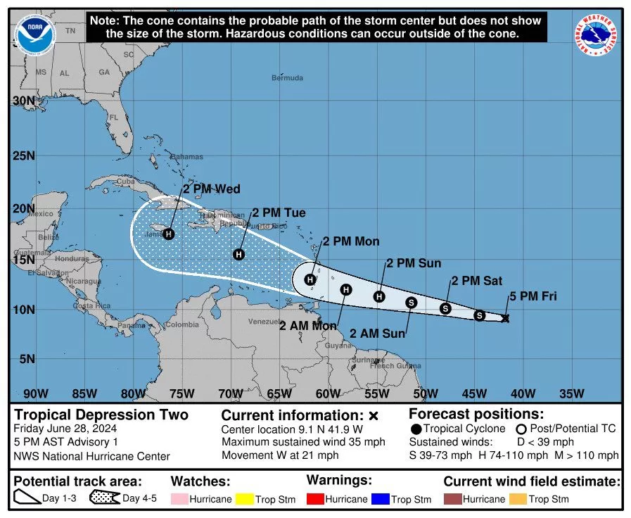 Se forma la depresión tropical "Dos" cerca de Barbados