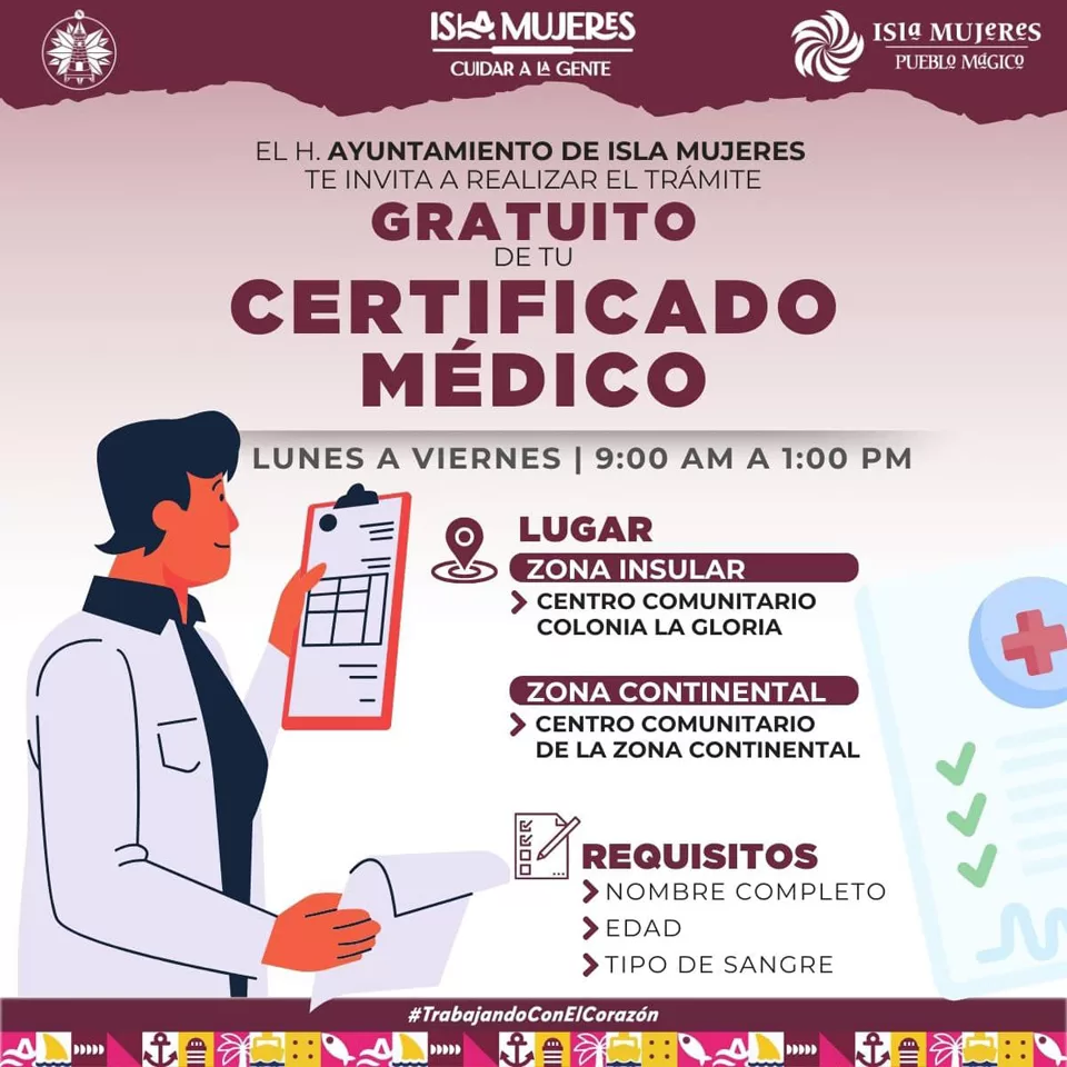 Gobierno Municipal de Isla Mujeres tramita certificados médicos gratuitos en los Centros Comunitarios 