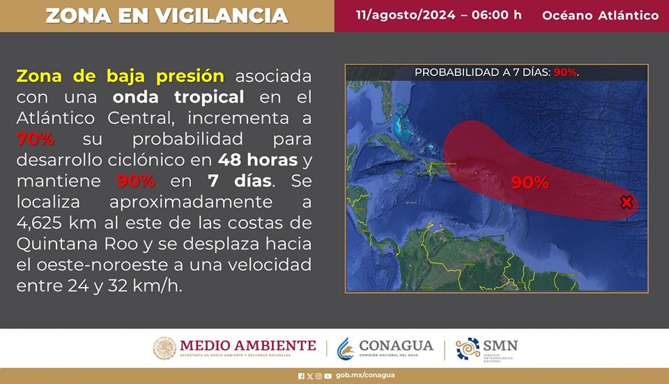 Crece en el Atlántico probabilidad de un ciclón; se espera día lluvioso y caluroso