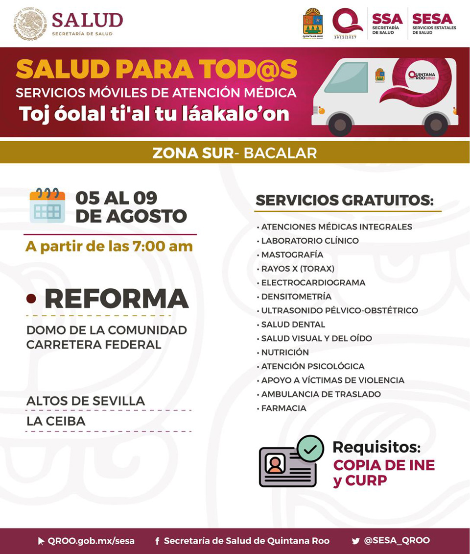 Lleva “Salud para tod@s” servicios a Morelos, Bacalar e Isla Mujeres