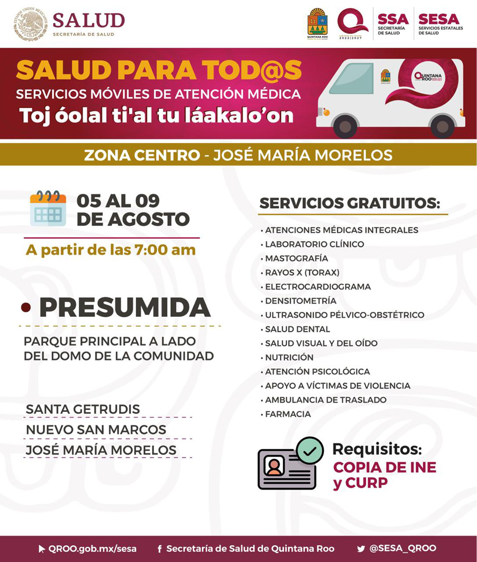 Lleva “Salud para tod@s” servicios a Morelos, Bacalar e Isla Mujeres