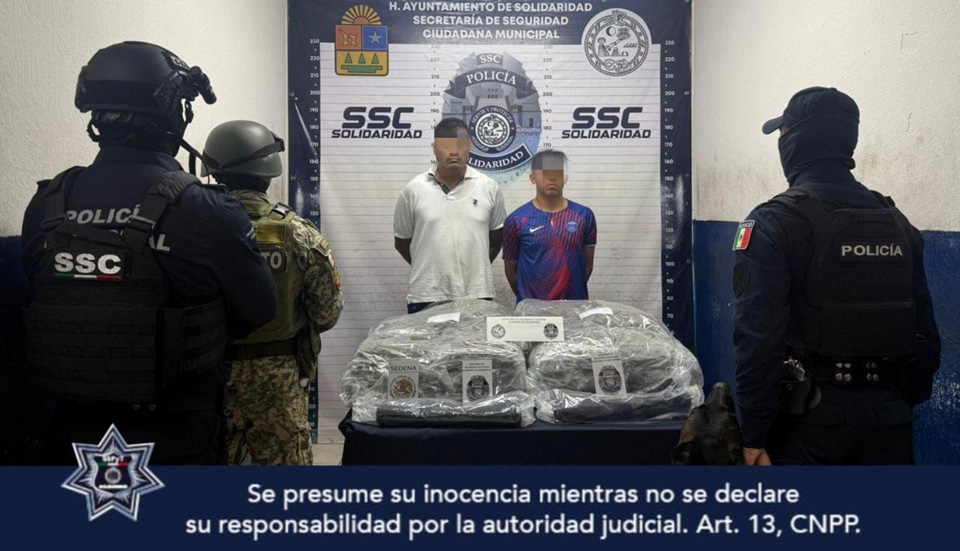 Dos detenidos en Playa del Carmen con 20 kilos de narcóticos